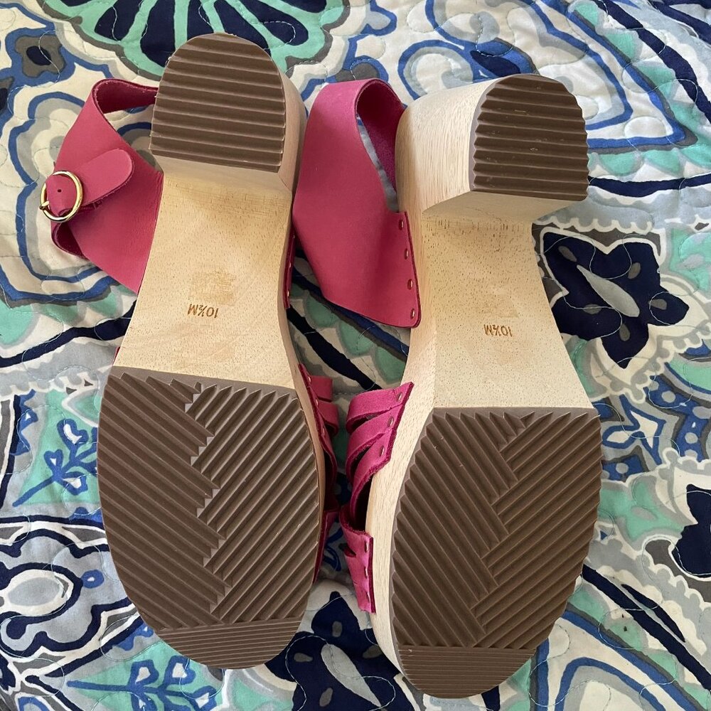 Loft Pink Woven Leather Platform Wood Clog Sandals - Picture 10 of 10